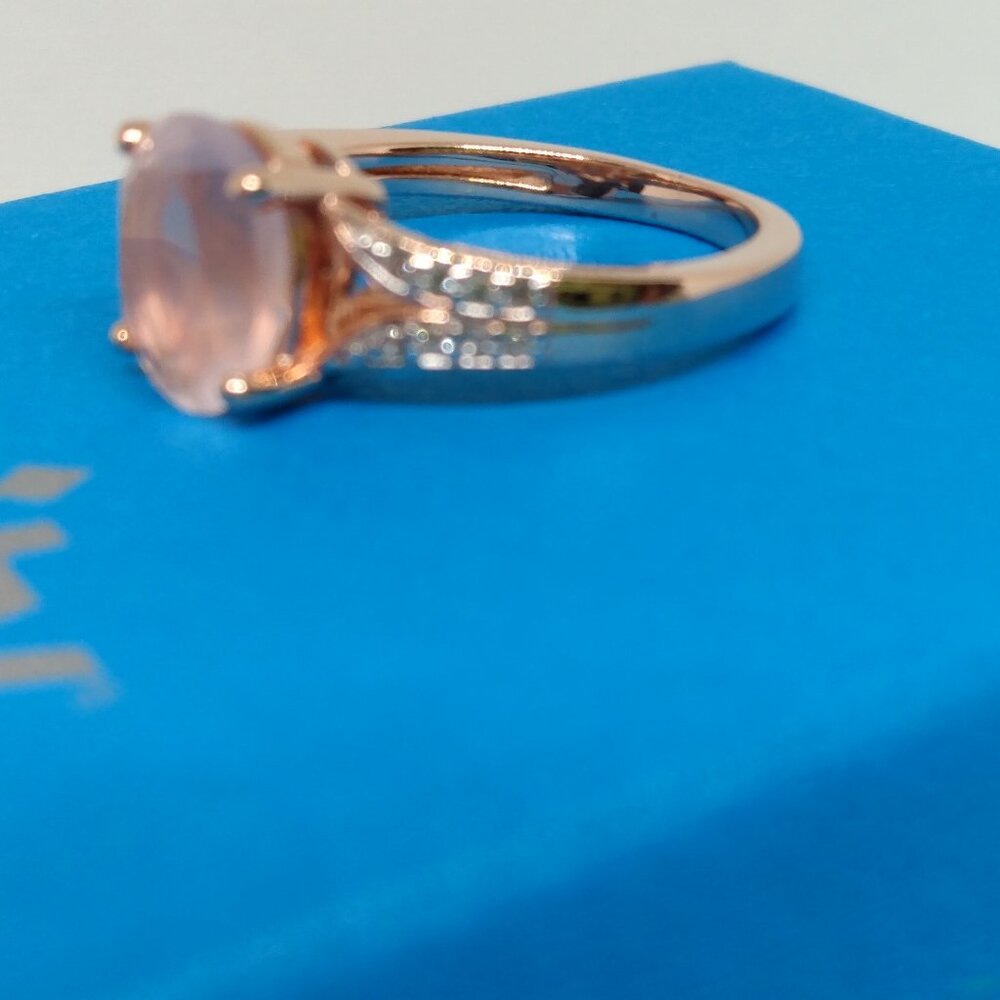 Genuine rose quartz ring in rose gold - Picture 4 of 7